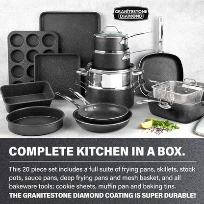 20 Piece Aluminum Non Stick Cookware & Bakeware Set with Ultra Nonstick Surface, Oven & Dishwasher Safe