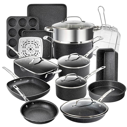 20 Piece Aluminum Non Stick Cookware & Bakeware Set with Ultra Nonstick Surface, Oven & Dishwasher Safe