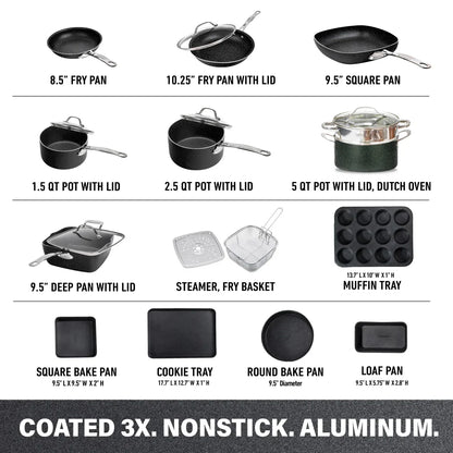 20 Piece Aluminum Non Stick Cookware & Bakeware Set with Ultra Nonstick Surface, Oven & Dishwasher Safe