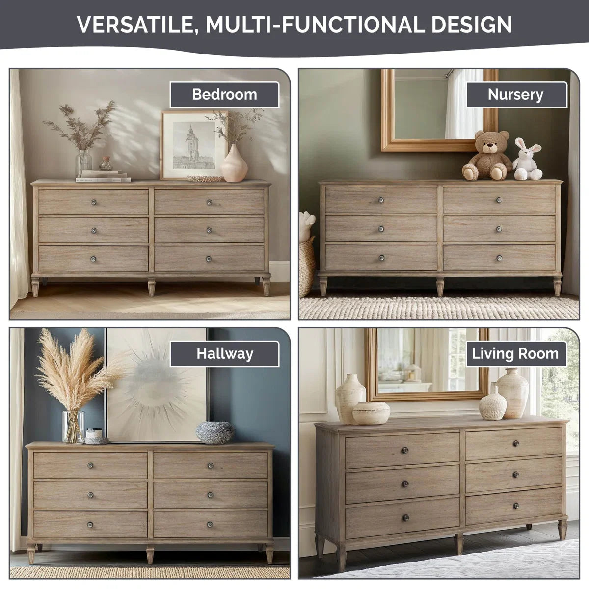 Victoria 6-Drawer Double Wide Wood Dresser