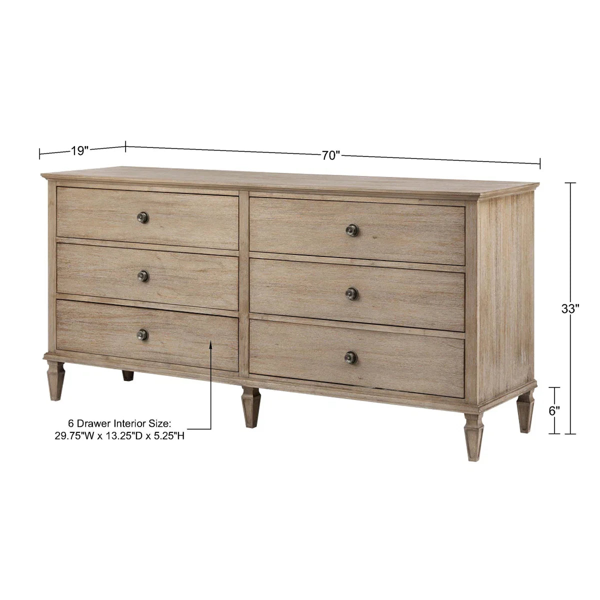 Victoria 6-Drawer Double Wide Wood Dresser